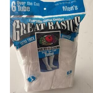 New Vtg Fruit of loom Great basics mens tube sock 6 pk size 10-13 made in USA